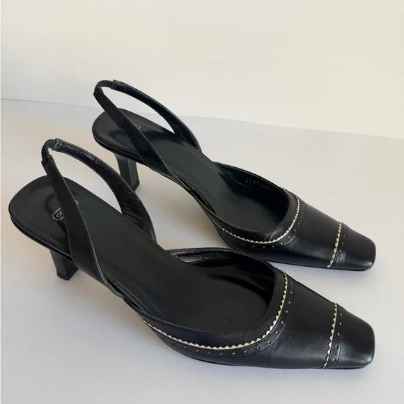 Coach Black Leather Slingback Kitten Heels Size 7 Square Toe - Picture 2 of 8